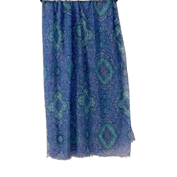 Large blue and aqua medallion pattern long rectangle scarf - Picture 7 of 10